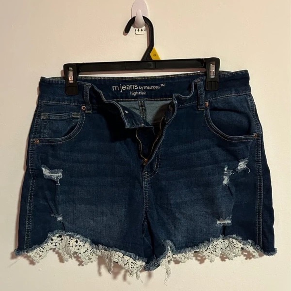 Maurices Dark Blue Jean Shorts with Lace Detail